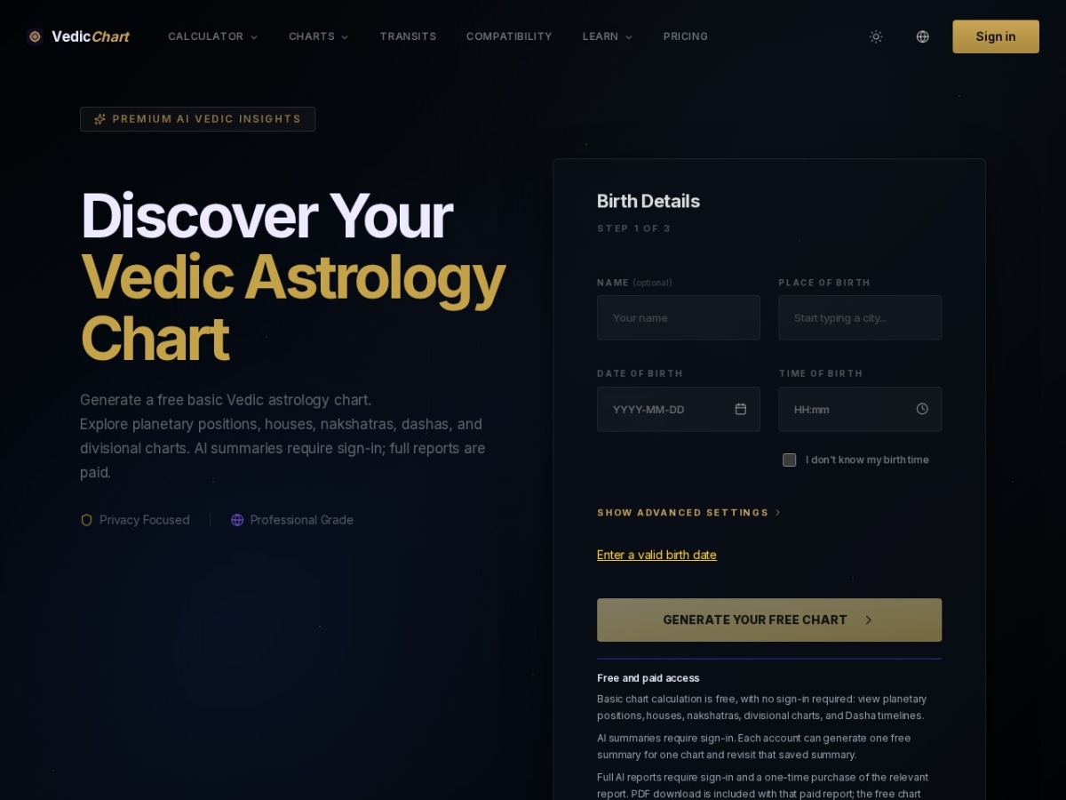 Vedic Astrology Chart screenshot